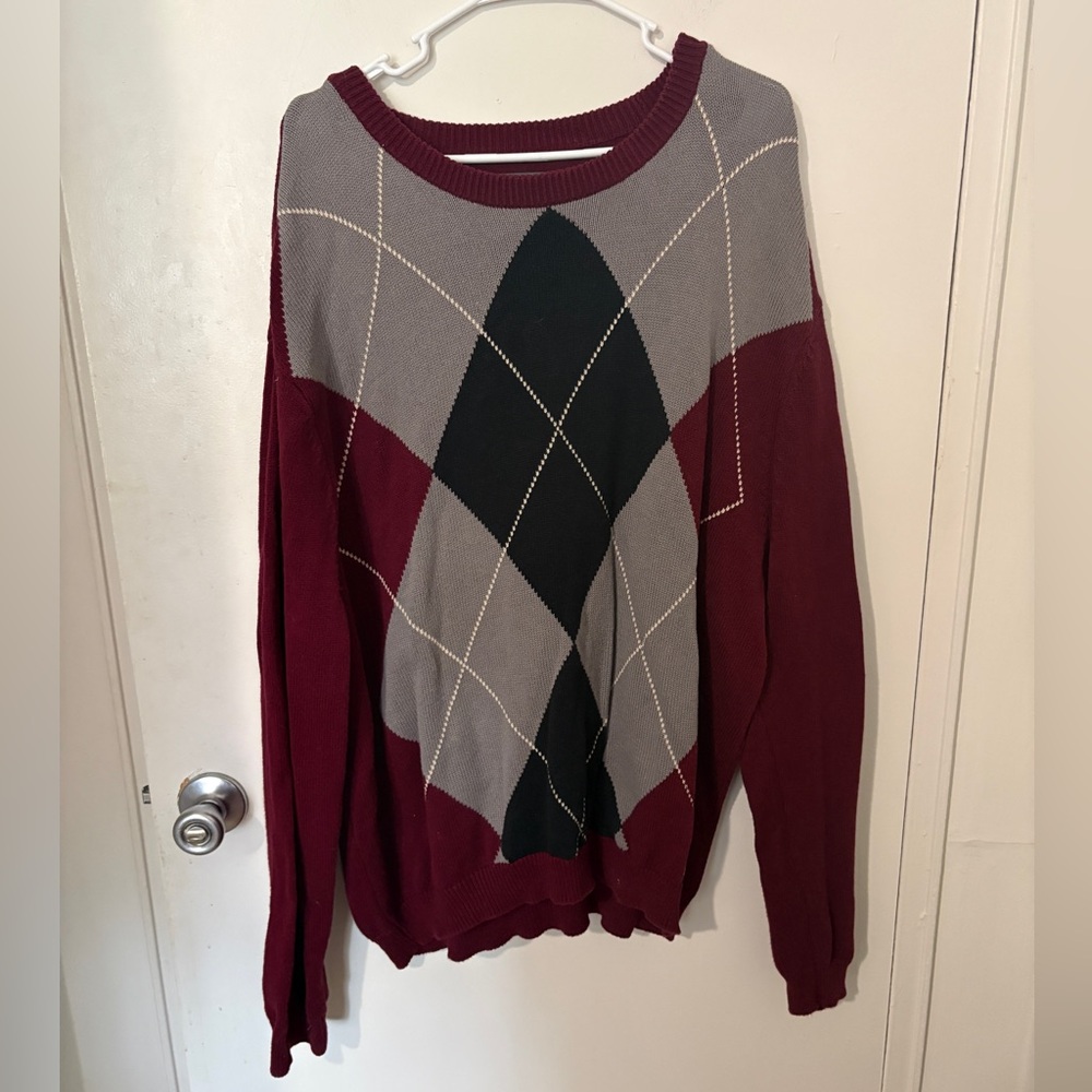 Saddlebred Burgundy and Gray Argyle Sweater